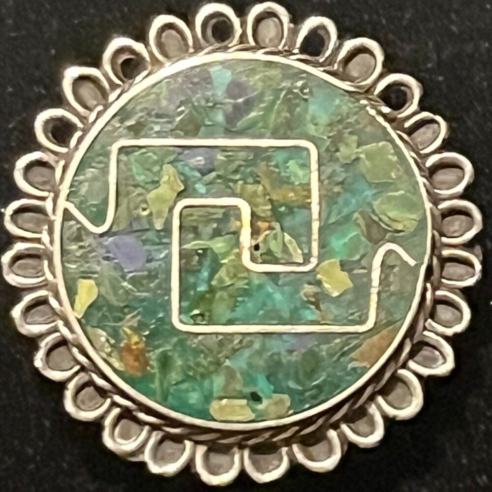 Turquoise Taxco Sterling Silver Vintage Pendant / Brooch